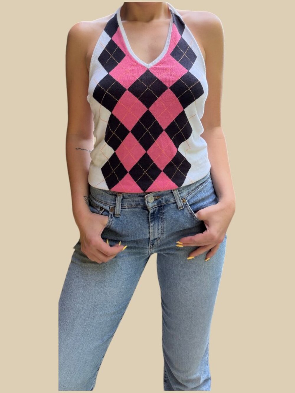 Vintage JCrew Argyle Knit Halter Top Featured in John Tucker Must Die Y2K Grail - Picture 6 of 9